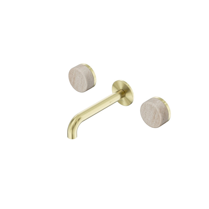 Nero Serenity Wall Basin Set 160/185/220mm - Rome Travertine Handle Brushed Gold / 160mm