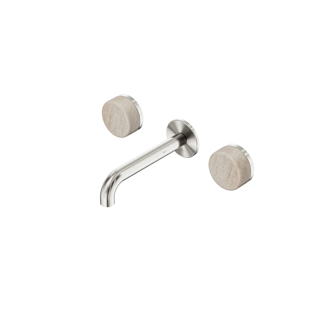Nero Serenity Wall Basin Set 160/185/220mm - Rome Travertine Handle Brushed Nickel / 160mm