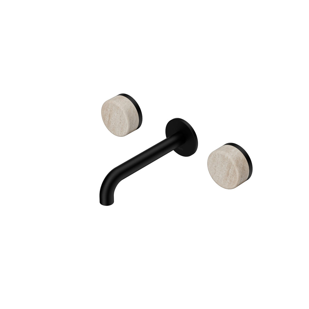 Nero Serenity Wall Basin Set 160/185/220mm - Rome Travertine Handle Matte Black / 160mm