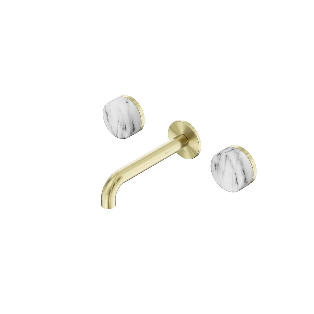 Nero Serenity Wall Basin Set 160/185/220mm - Arabescato Corchia Handle Brushed Gold / 160mm