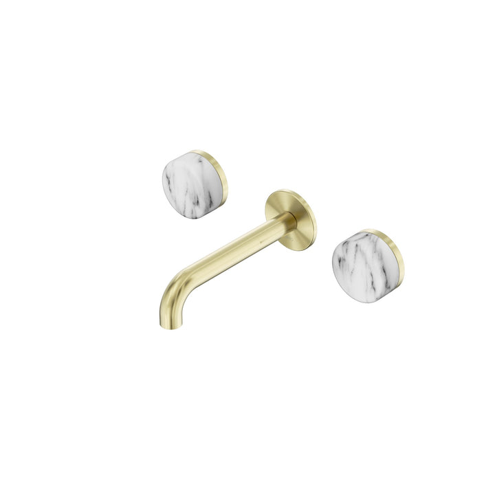Nero Serenity Wall Basin Set 160/185/220mm - Arabescato Corchia Handle Brushed Gold / 160mm