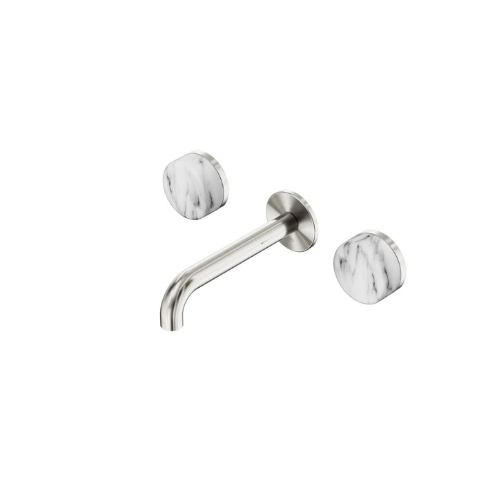 Nero Serenity Wall Basin Set 160/185/220mm - Arabescato Corchia Handle Brushed Nickel / 160mm