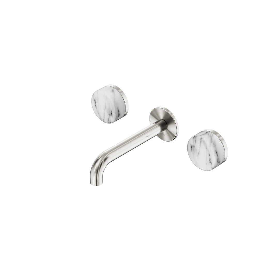 Nero Serenity Wall Basin Set 160/185/220mm - Arabescato Corchia Handle Brushed Nickel / 160mm