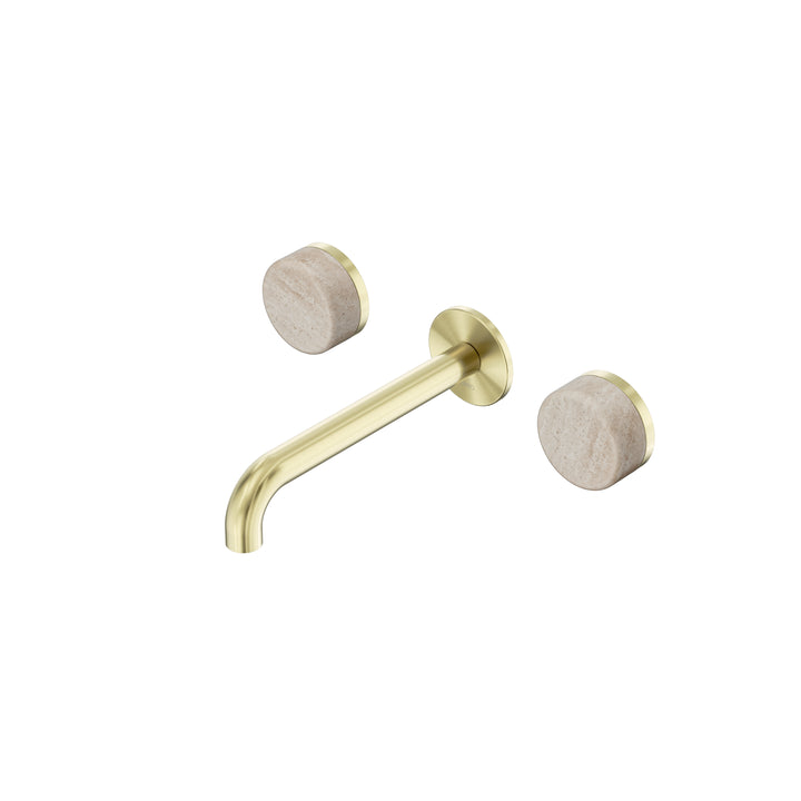 Nero Serenity Wall Basin Set 160/185/220mm - Rome Travertine Handle Brushed Gold / 185mm