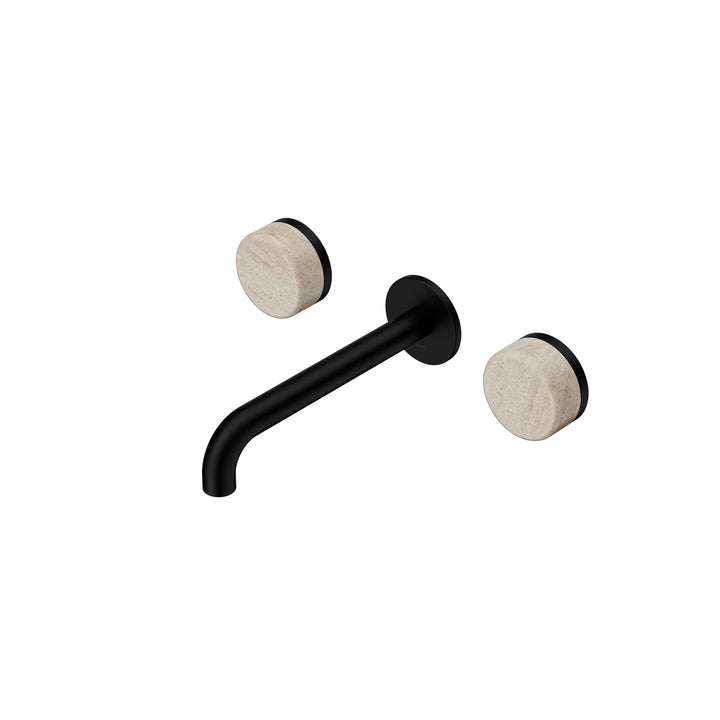 Nero Serenity Wall Basin Set 160/185/220mm - Rome Travertine Handle Matte Black / 185mm