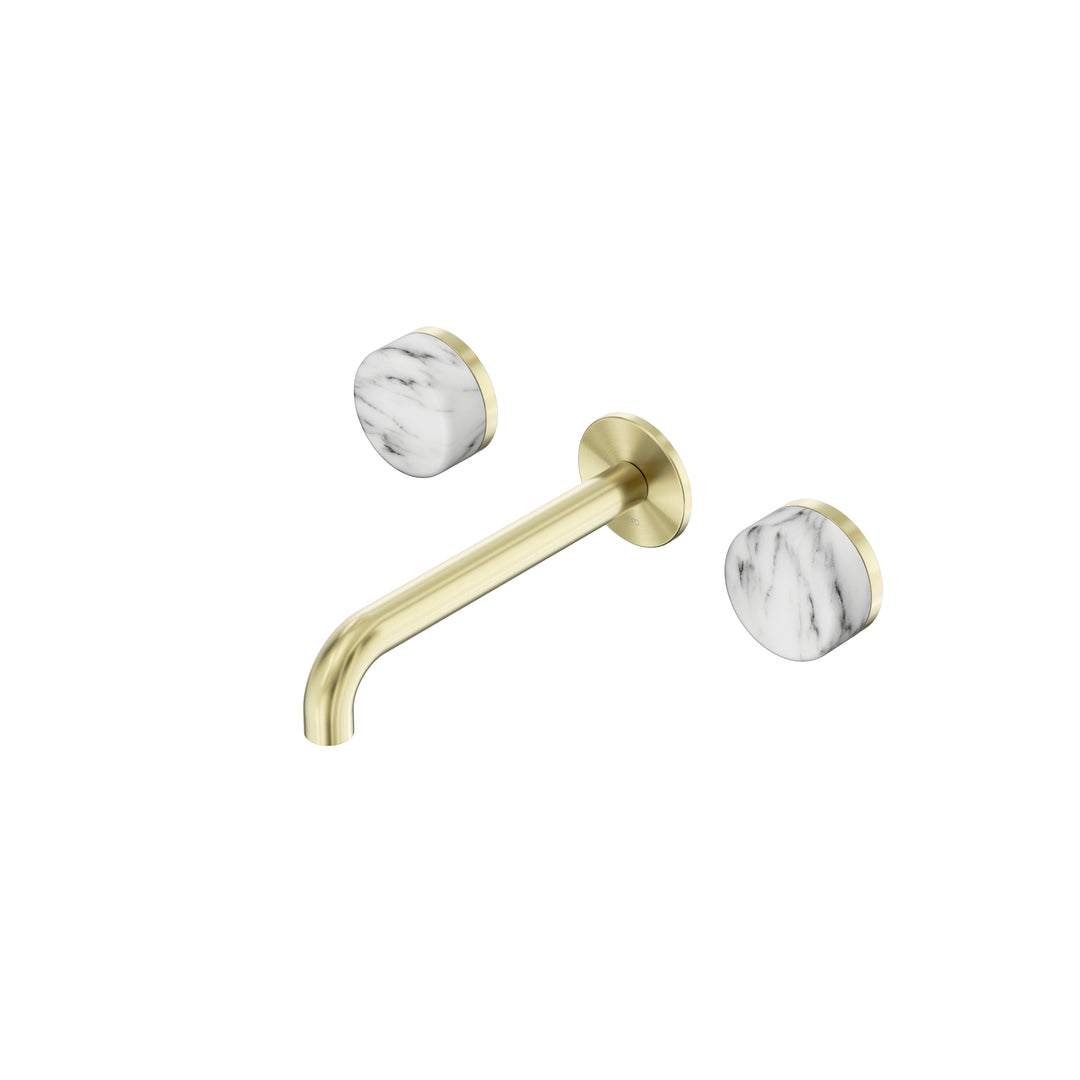 Nero Serenity Wall Basin Set 160/185/220mm - Arabescato Corchia Handle Brushed Gold / 185mm