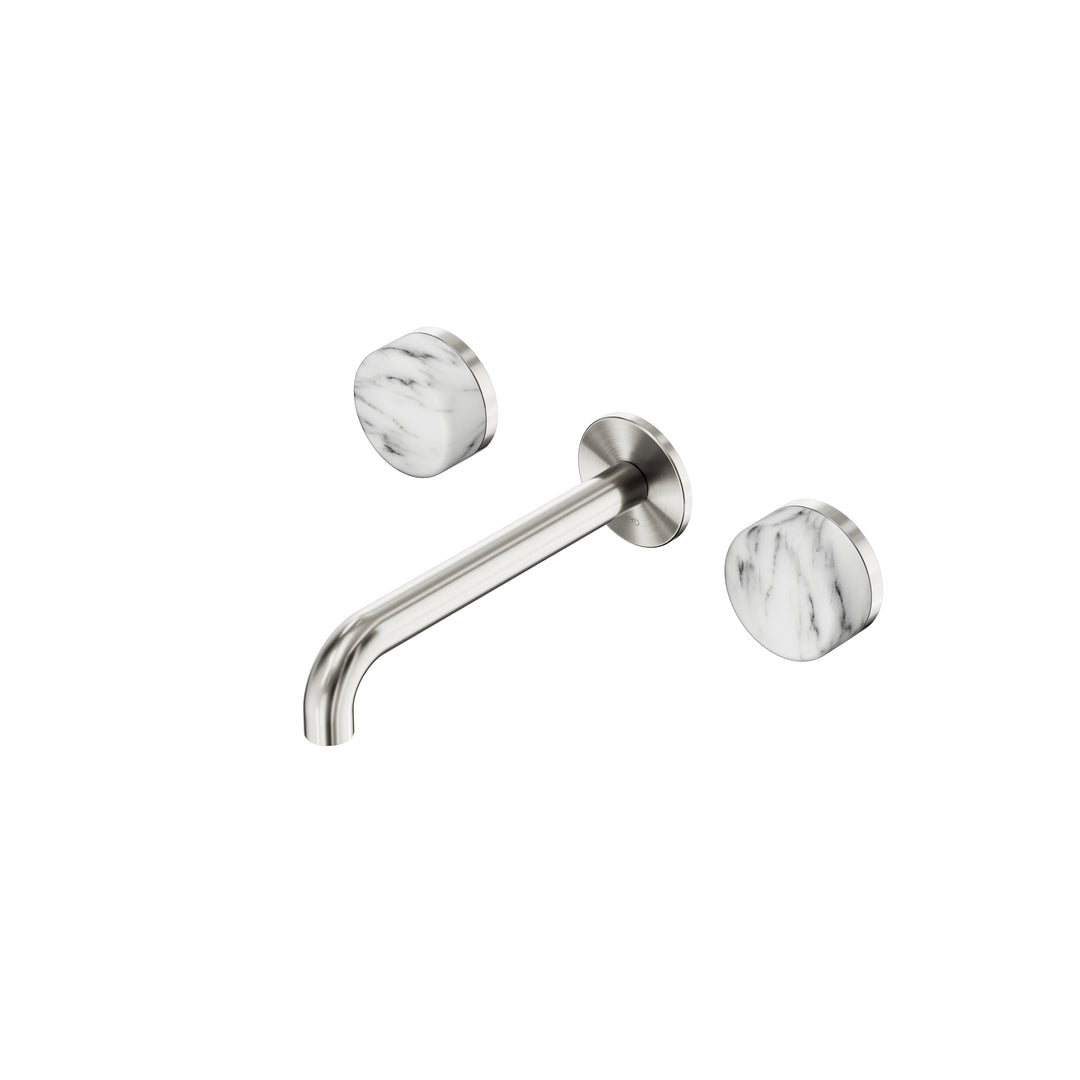 Nero Serenity Wall Basin Set 160/185/220mm - Arabescato Corchia Handle Brushed Nickel / 185mm