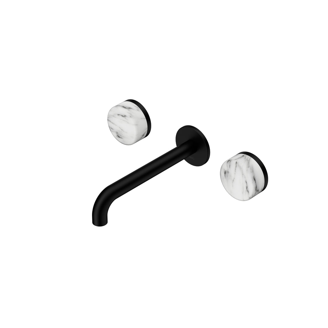 Nero Serenity Wall Basin Set 160/185/220mm - Arabescato Corchia Handle Matte Black / 185mm