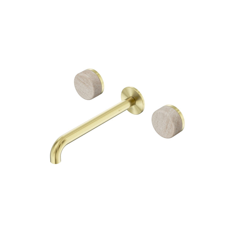 Nero Serenity Wall Basin Set 160/185/220mm - Rome Travertine Handle Brushed Gold / 220mm
