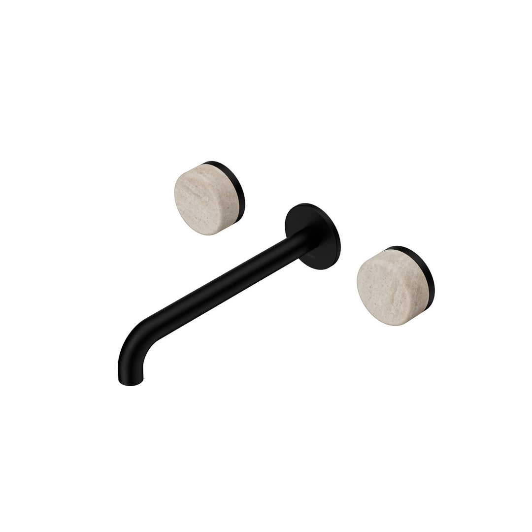 Nero Serenity Wall Basin Set 160/185/220mm - Rome Travertine Handle Matte Black / 220mm