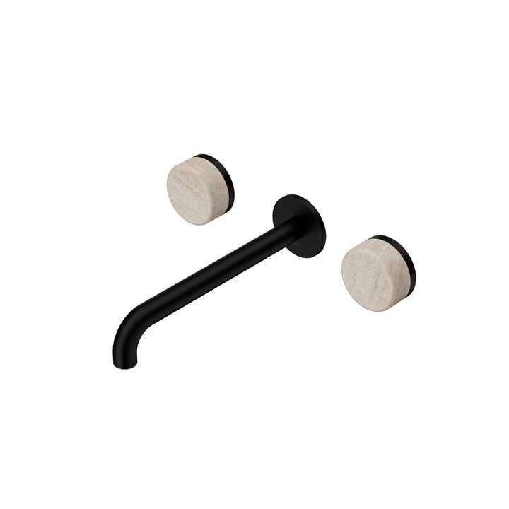 Nero Serenity Wall Basin Set 160/185/220mm - Rome Travertine Handle Matte Black / 220mm