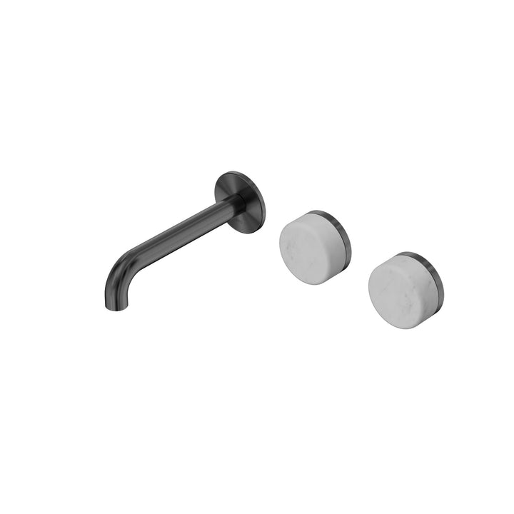 Nero Serenity Wall Basin Set 160/185/220mm Offset - Carrara Handle Gun Metal / 160mm