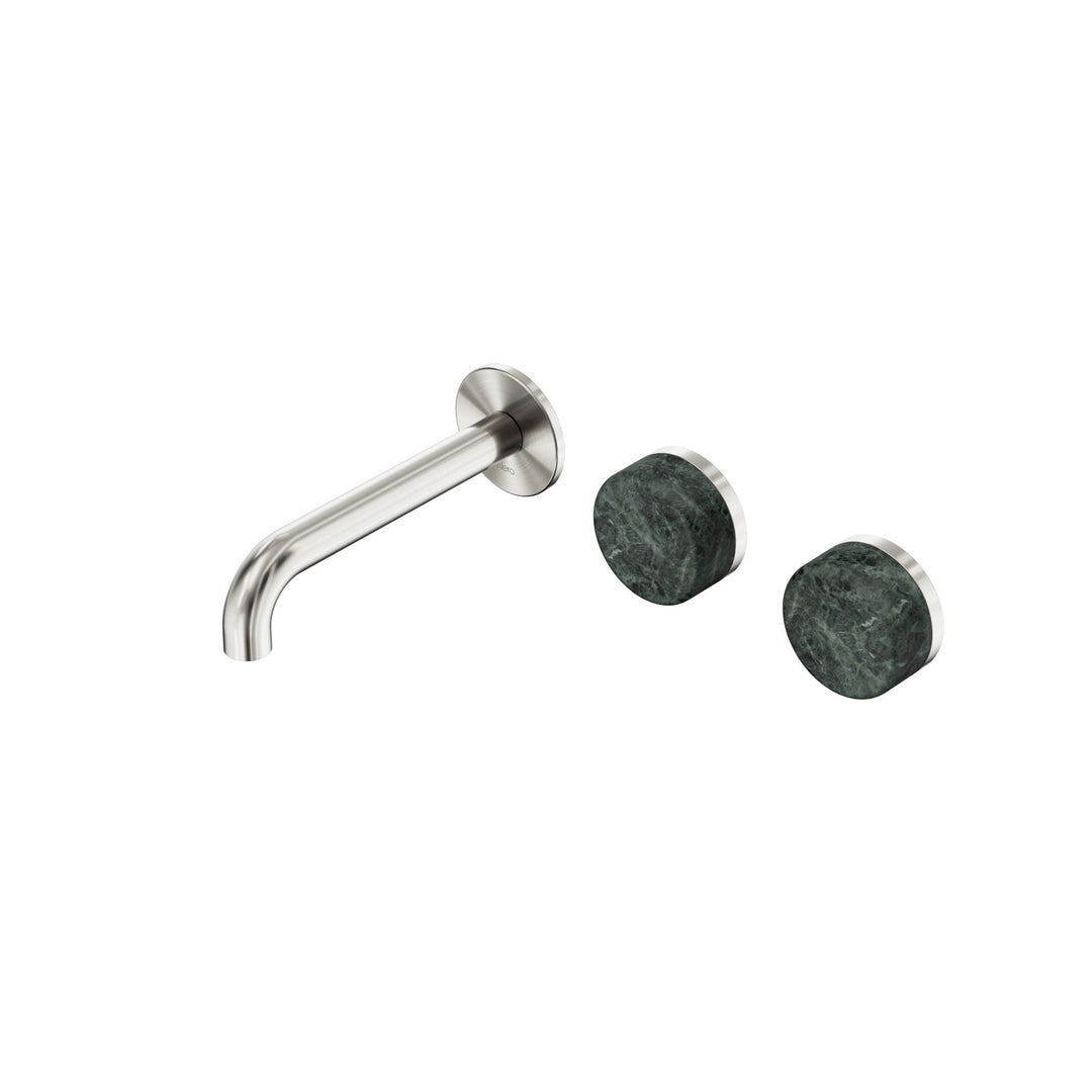Nero Serenity Wall Basin Set 160/185/220mm Offset - Verde Alpi Handle Brushed Nickel / 160mm