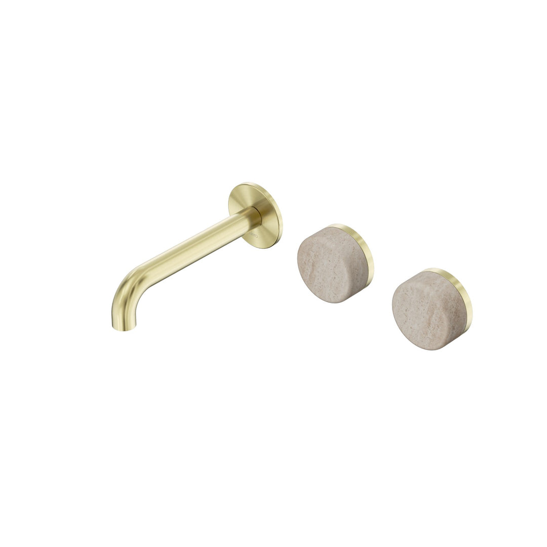 Nero Serenity Wall Basin Set 160/185/220mm Offset - Rome Travertine Handle Brushed Gold / 160mm