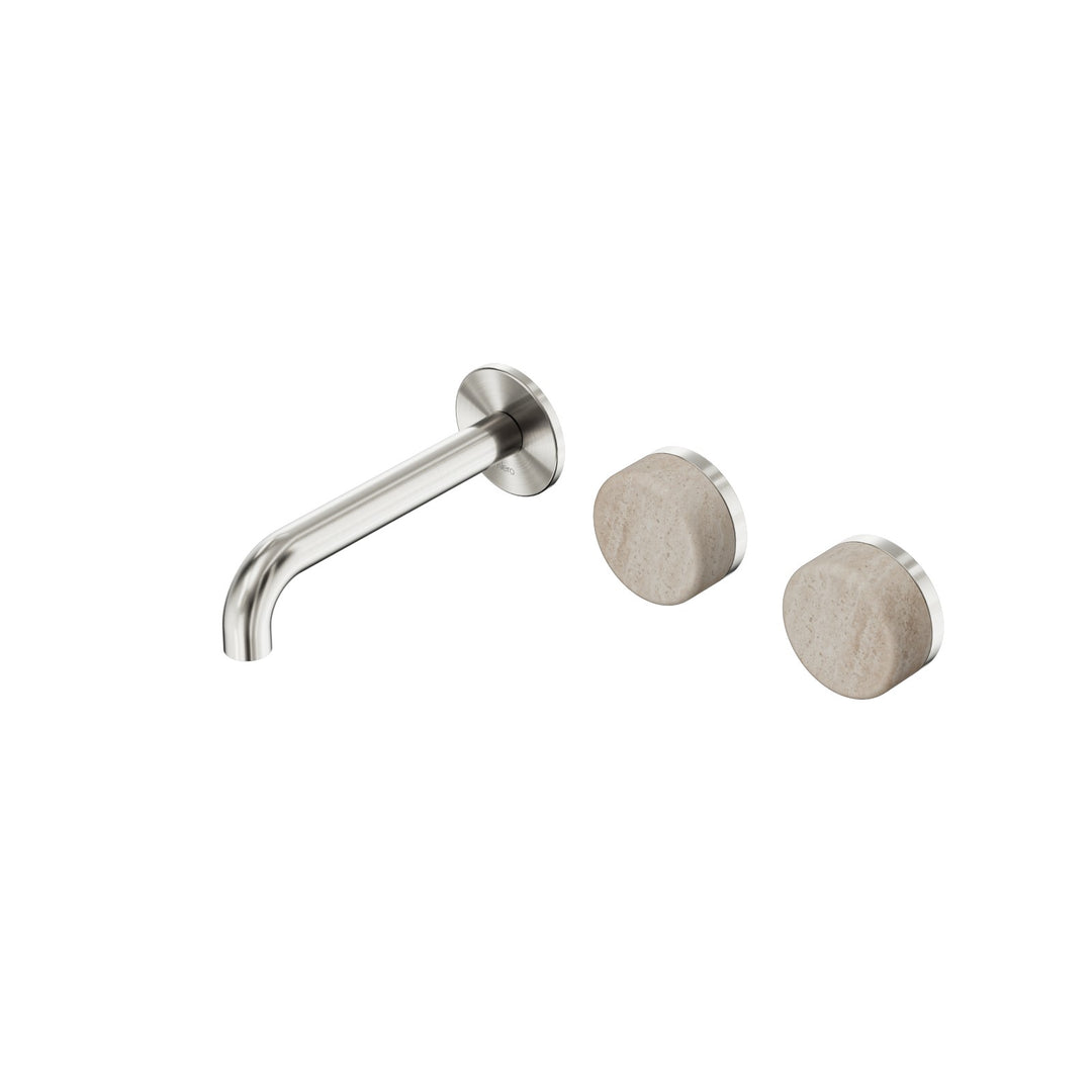 Nero Serenity Wall Basin Set 160/185/220mm Offset - Rome Travertine Handle Brushed Nickel / 160mm
