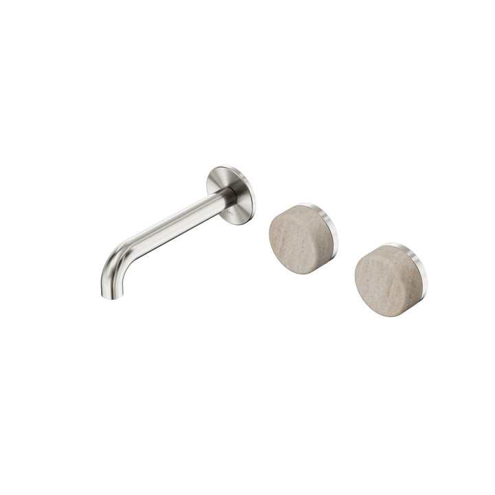 Nero Serenity Wall Basin Set 160/185/220mm Offset - Rome Travertine Handle Brushed Nickel / 160mm