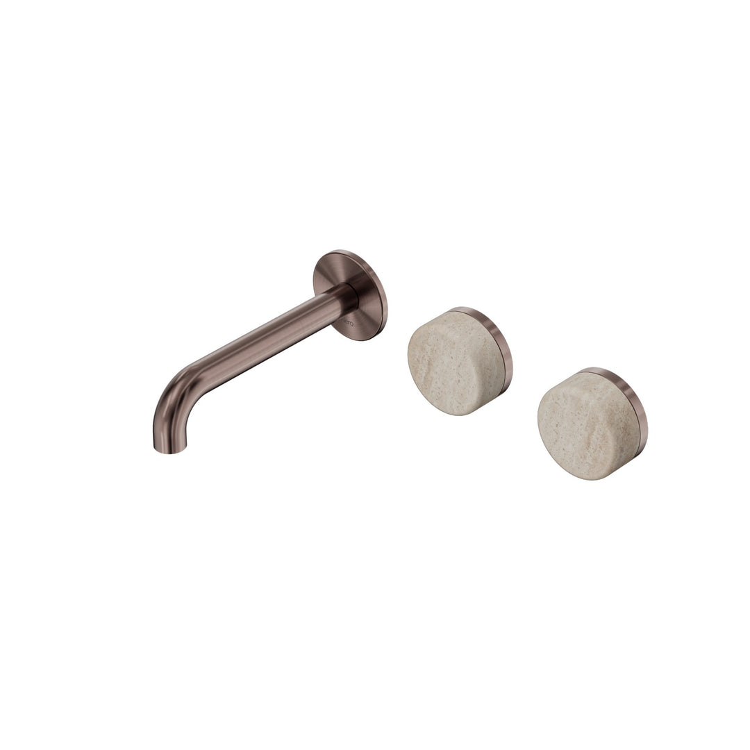 Nero Serenity Wall Basin Set 160/185/220mm Offset - Rome Travertine Handle Brushed Bronze / 160mm
