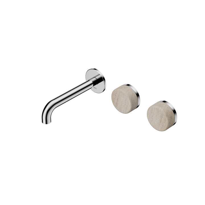 Nero Serenity Wall Basin Set 160/185/220mm Offset - Rome Travertine Handle Chrome / 160mm