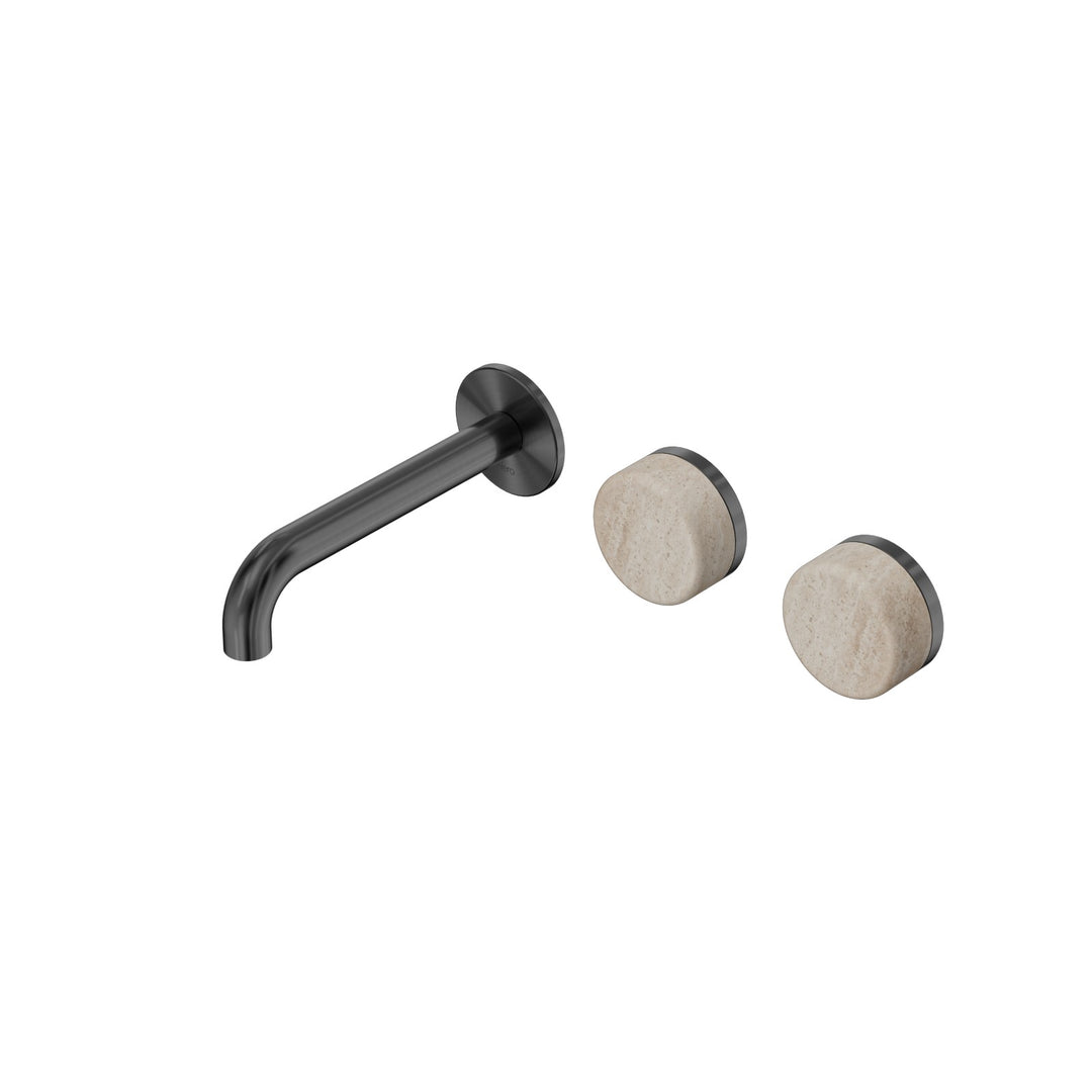 Nero Serenity Wall Basin Set 160/185/220mm Offset - Rome Travertine Handle Gun Metal / 160mm