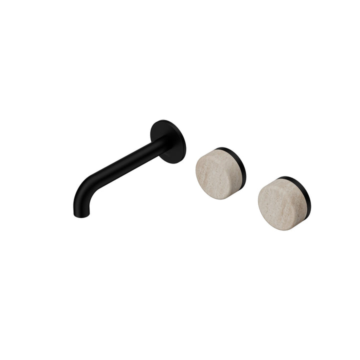 Nero Serenity Wall Basin Set 160/185/220mm Offset - Rome Travertine Handle Matte Black / 160mm