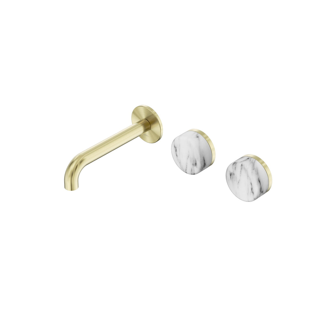 Nero Serenity Wall Basin Set 160/185/220mm Offset - Arabescato Corchia Handle Brushed Gold / 160mm
