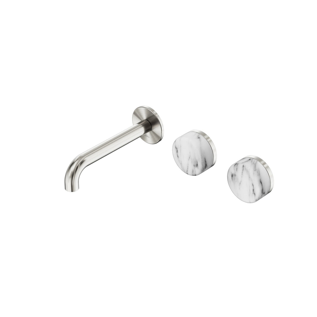 Nero Serenity Wall Basin Set 160/185/220mm Offset - Arabescato Corchia Handle Brushed Nickel / 160mm