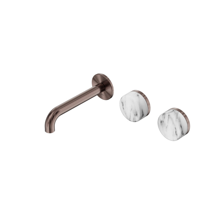 Nero Serenity Wall Basin Set 160/185/220mm Offset - Arabescato Corchia Handle Brushed Bronze / 160mm