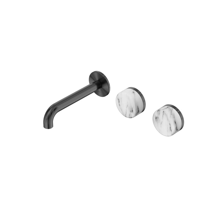 Nero Serenity Wall Basin Set 160/185/220mm Offset - Arabescato Corchia Handle Gunmetal / 160mm