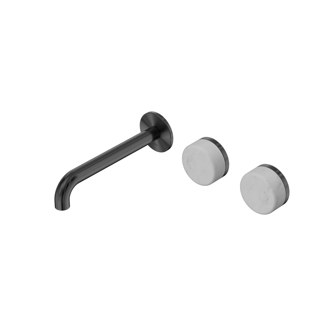 Nero Serenity Wall Basin Set 160/185/220mm Offset - Carrara Handle Gun Metal / 185mm