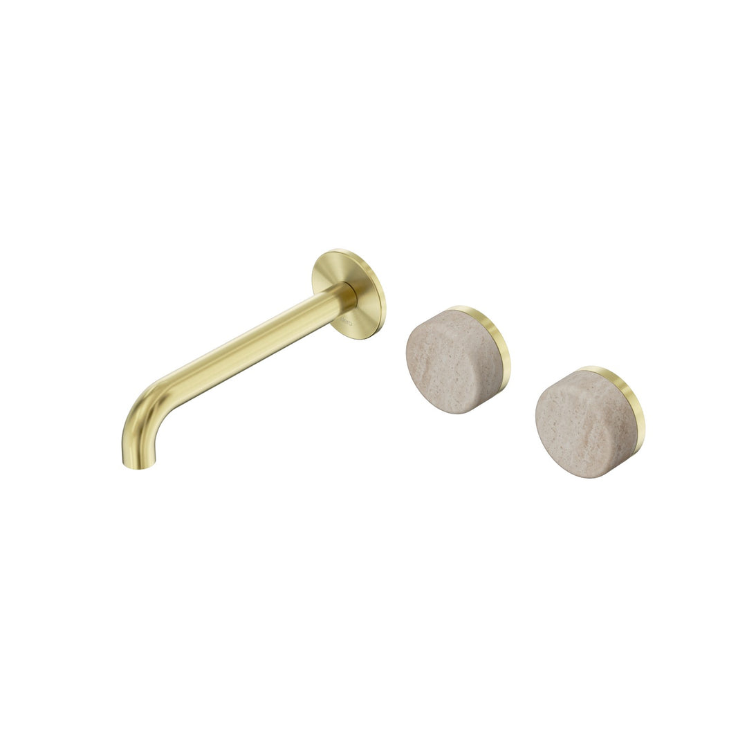 Nero Serenity Wall Basin Set 160/185/220mm Offset - Rome Travertine Handle Brushed Gold / 185mm