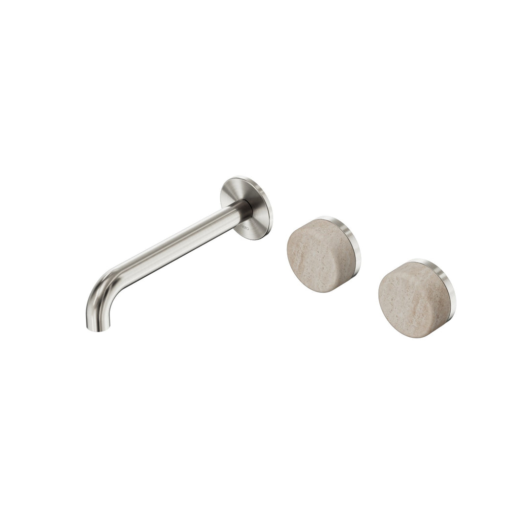 Nero Serenity Wall Basin Set 160/185/220mm Offset - Rome Travertine Handle Brushed Nickel / 185mm