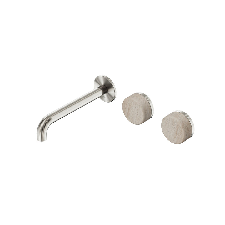 Nero Serenity Wall Basin Set 160/185/220mm Offset - Rome Travertine Handle Brushed Nickel / 185mm