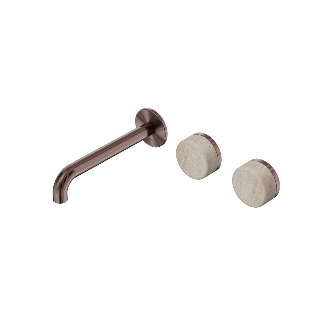 Nero Serenity Wall Basin Set 160/185/220mm Offset - Rome Travertine Handle Brushed Bronze / 185mm