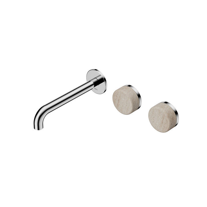 Nero Serenity Wall Basin Set 160/185/220mm Offset - Rome Travertine Handle Chrome / 185mm