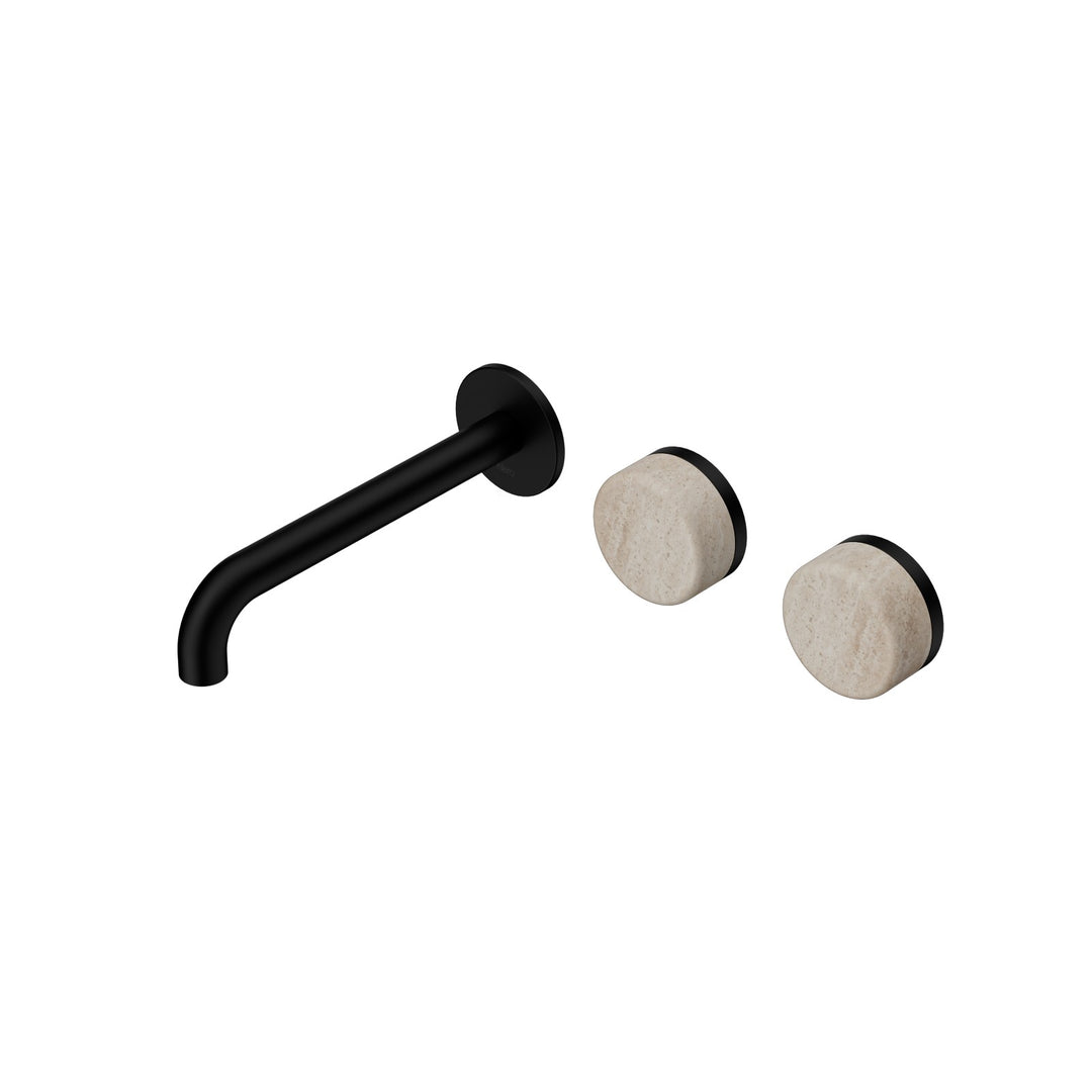 Nero Serenity Wall Basin Set 160/185/220mm Offset - Rome Travertine Handle Matte Black / 185mm