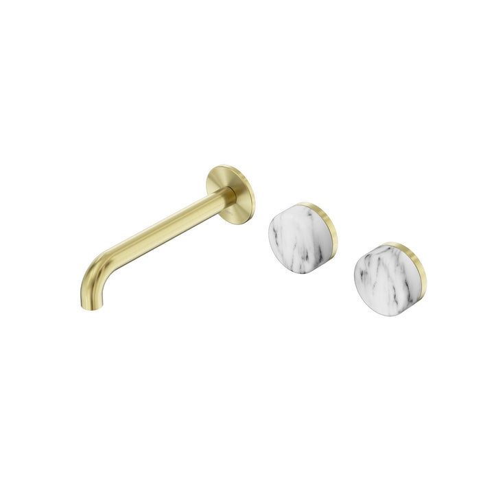 Nero Serenity Wall Basin Set 160/185/220mm Offset - Arabescato Corchia Handle Brushed Gold / 185mm
