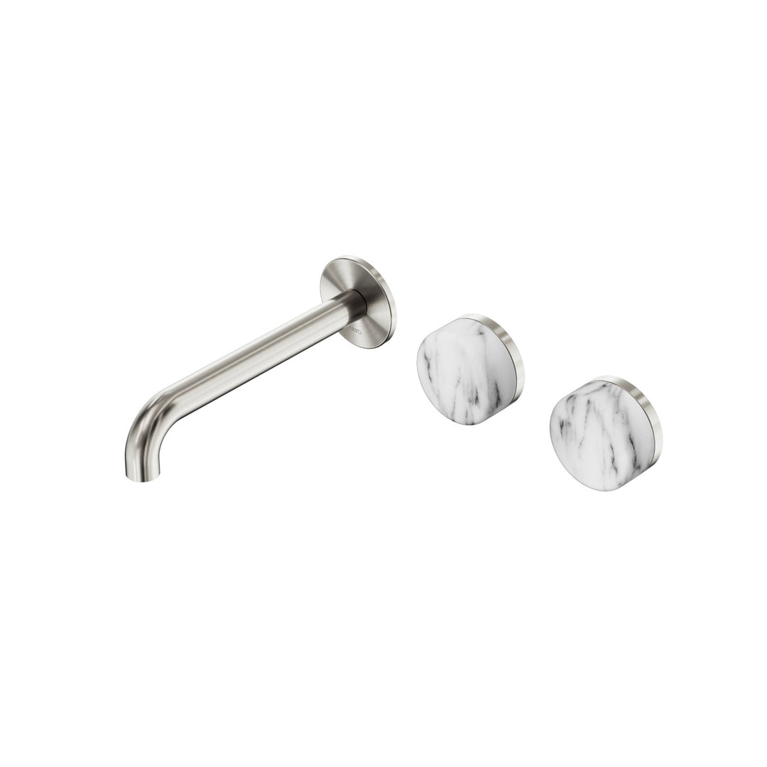 Nero Serenity Wall Basin Set 160/185/220mm Offset - Arabescato Corchia Handle Brushed Nickel / 185mm