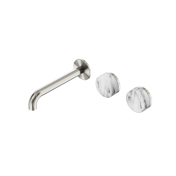 Nero Serenity Wall Basin Set 160/185/220mm Offset - Arabescato Corchia Handle Brushed Nickel / 185mm