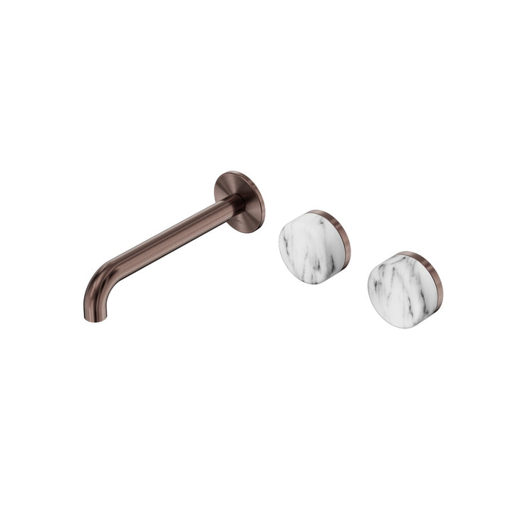 Nero Serenity Wall Basin Set 160/185/220mm Offset - Arabescato Corchia Handle Brushed Bronze / 185mm