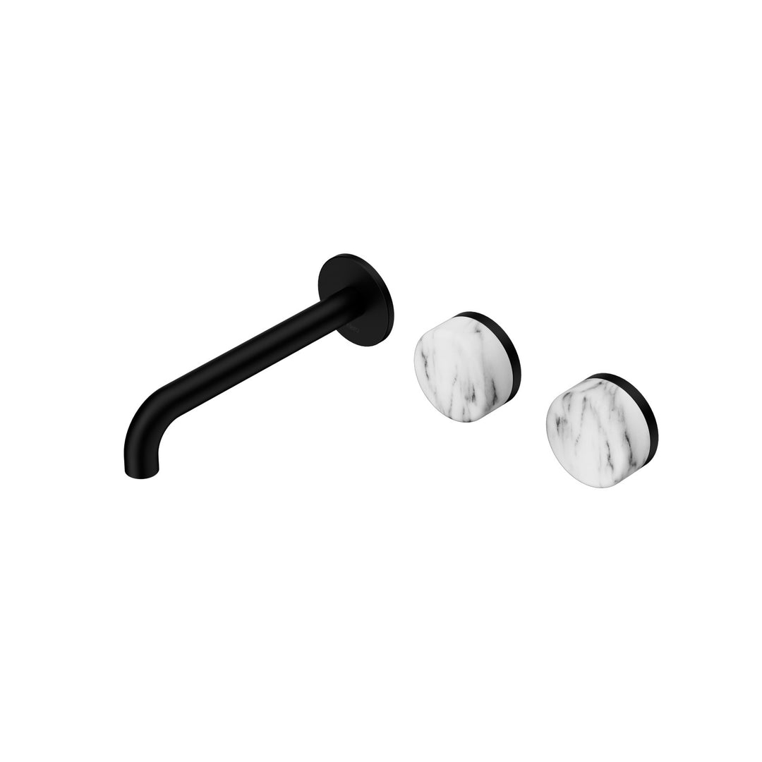 Nero Serenity Wall Basin Set 160/185/220mm Offset - Arabescato Corchia Handle Matte Black / 185mm