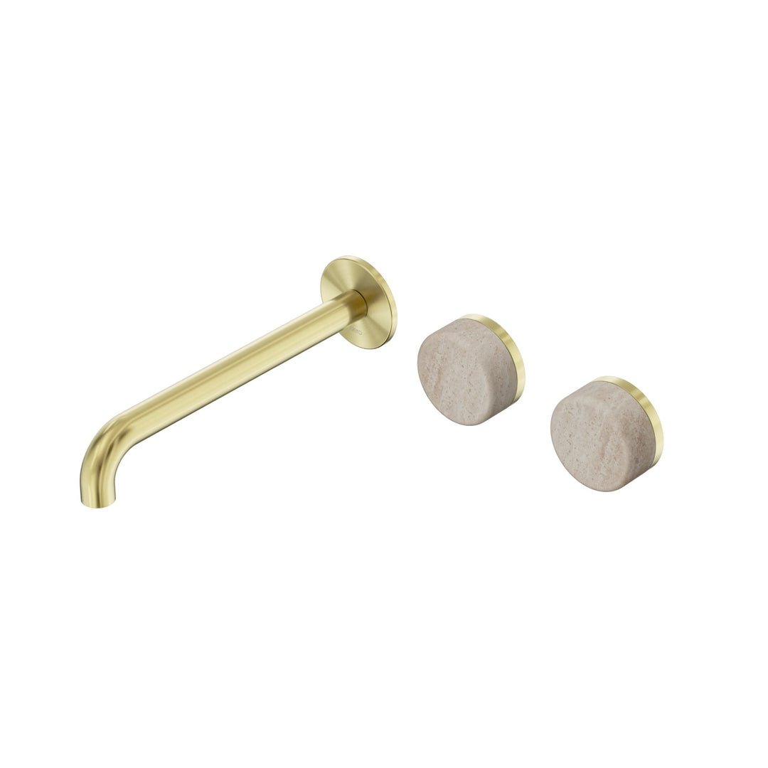 Nero Serenity Wall Basin Set 160/185/220mm Offset - Rome Travertine Handle Brushed Gold / 220mm