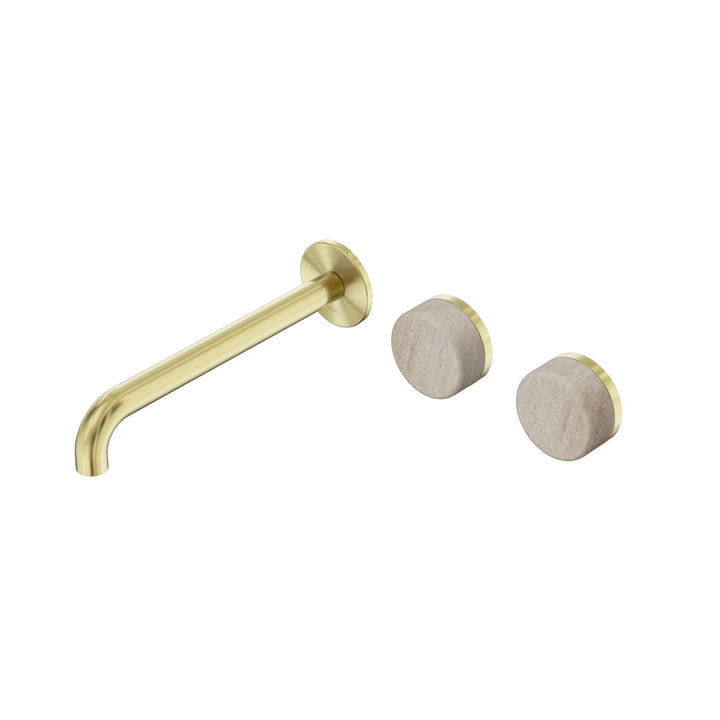 Nero Serenity Wall Basin Set 160/185/220mm Offset - Rome Travertine Handle Brushed Gold / 220mm