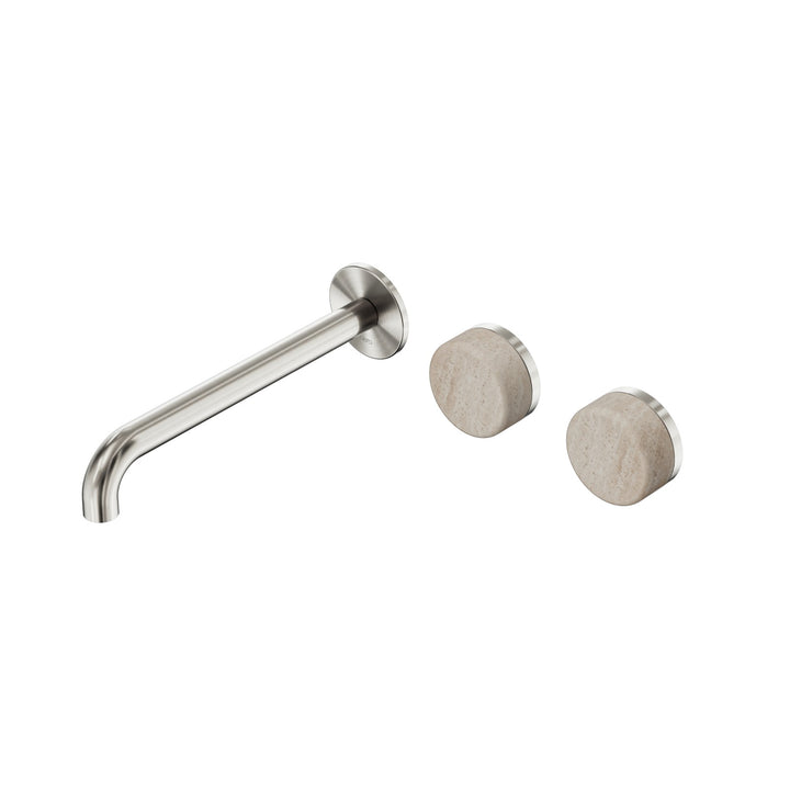 Nero Serenity Wall Basin Set 160/185/220mm Offset - Rome Travertine Handle Brushed Nickel / 220mm