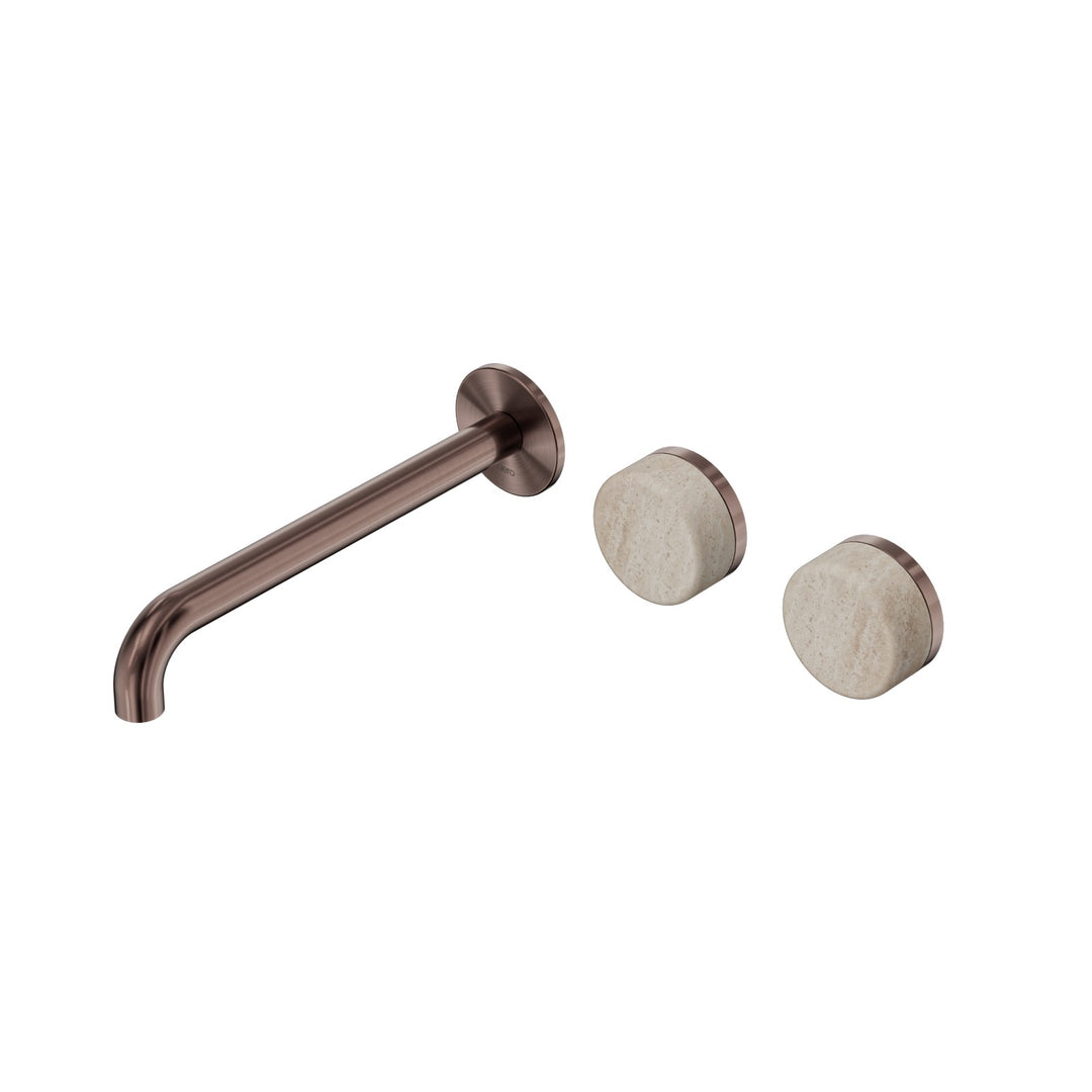 Nero Serenity Wall Basin Set 160/185/220mm Offset - Rome Travertine Handle Brushed Bronze / 220mm