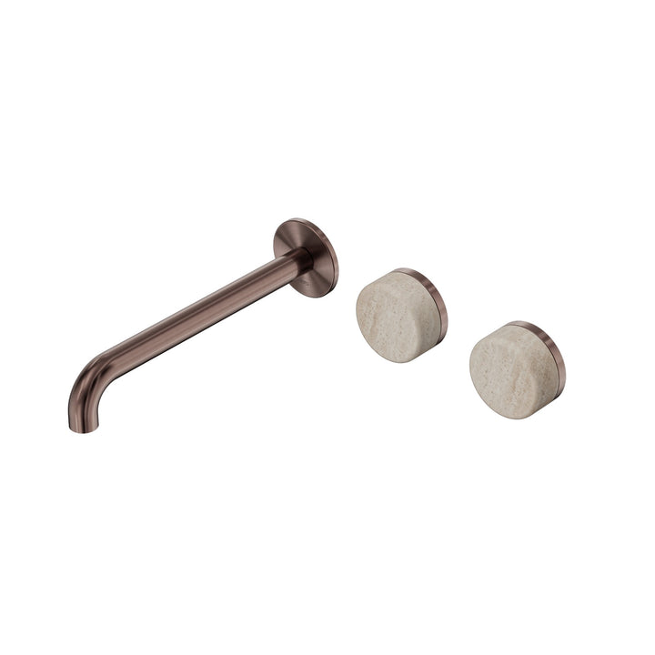Nero Serenity Wall Basin Set 160/185/220mm Offset - Rome Travertine Handle Brushed Bronze / 220mm
