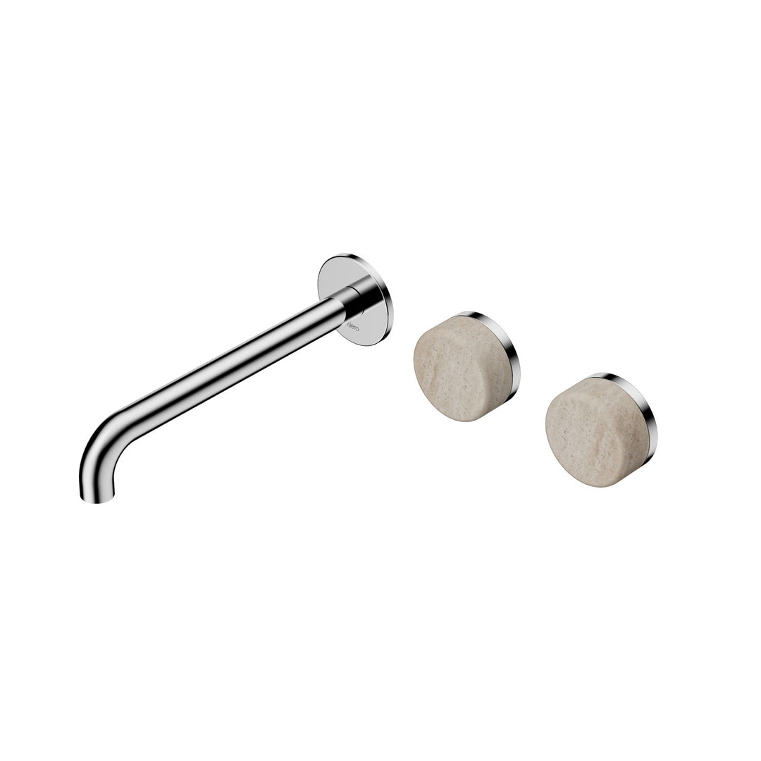 Nero Serenity Wall Basin Set 160/185/220mm Offset - Rome Travertine Handle Chrome / 220mm