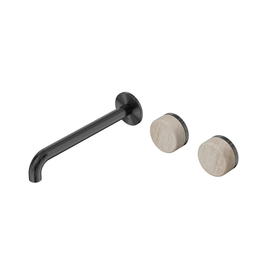 Nero Serenity Wall Basin Set 160/185/220mm Offset - Rome Travertine Handle Gun Metal / 220mm