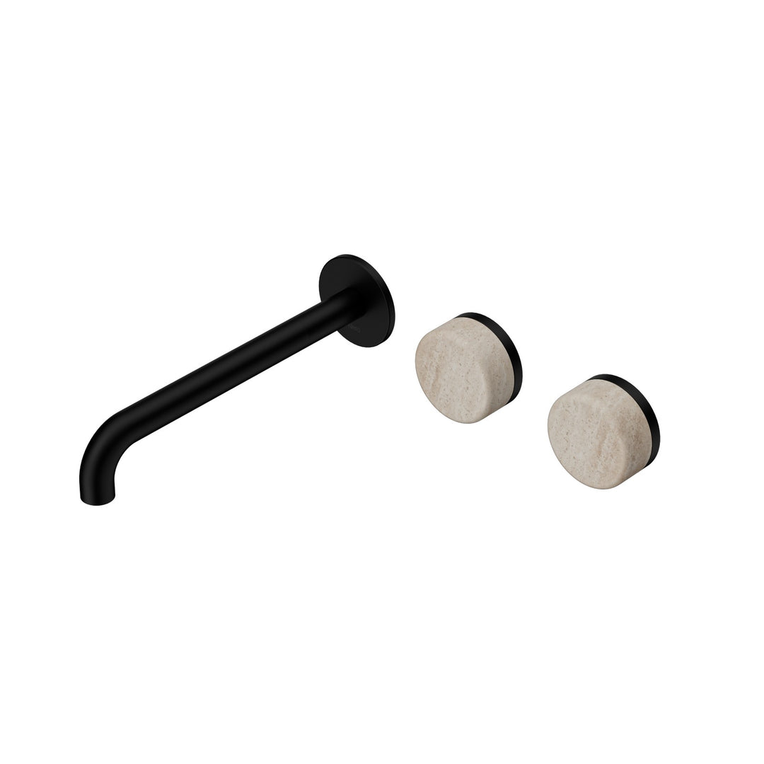Nero Serenity Wall Basin Set 160/185/220mm Offset - Rome Travertine Handle Matte Black / 220mm