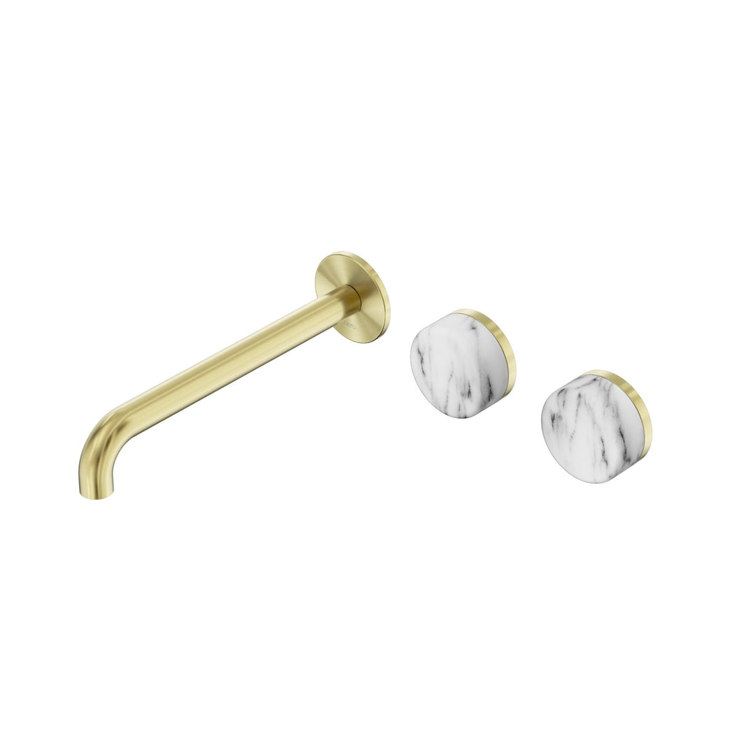 Nero Serenity Wall Basin Set 160/185/220mm Offset - Arabescato Corchia Handle Brushed Gold / 220mm