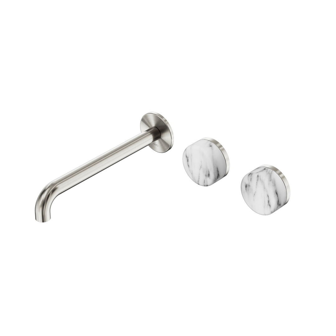 Nero Serenity Wall Basin Set 160/185/220mm Offset - Arabescato Corchia Handle Brushed Nickel / 220mm